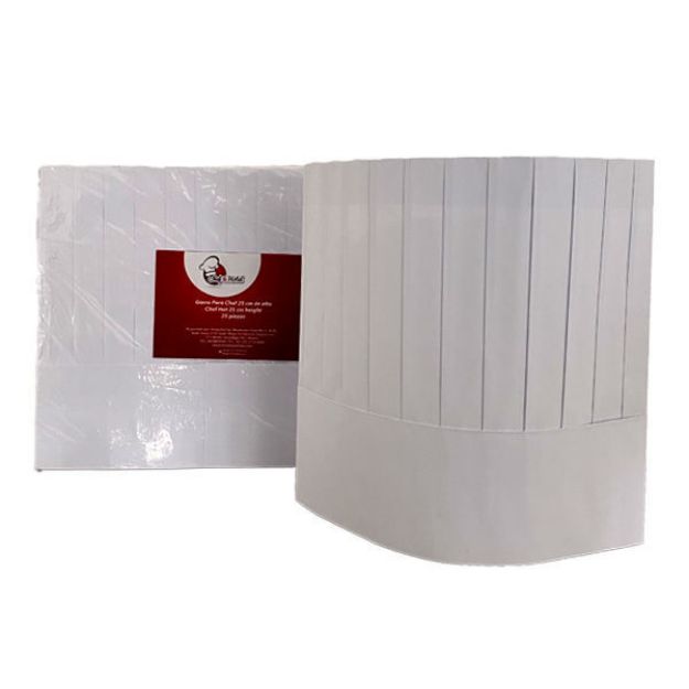 Imagen de Gorro alto 25 cm para Chef con 25 Pz Plisado de papel resistente